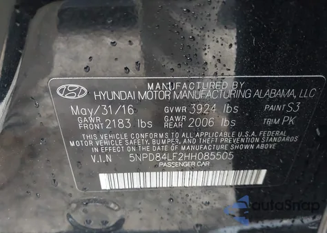 2017 Hyundai Elantra Se from USA, damaged, VIN 5NPD84LF2HH085505